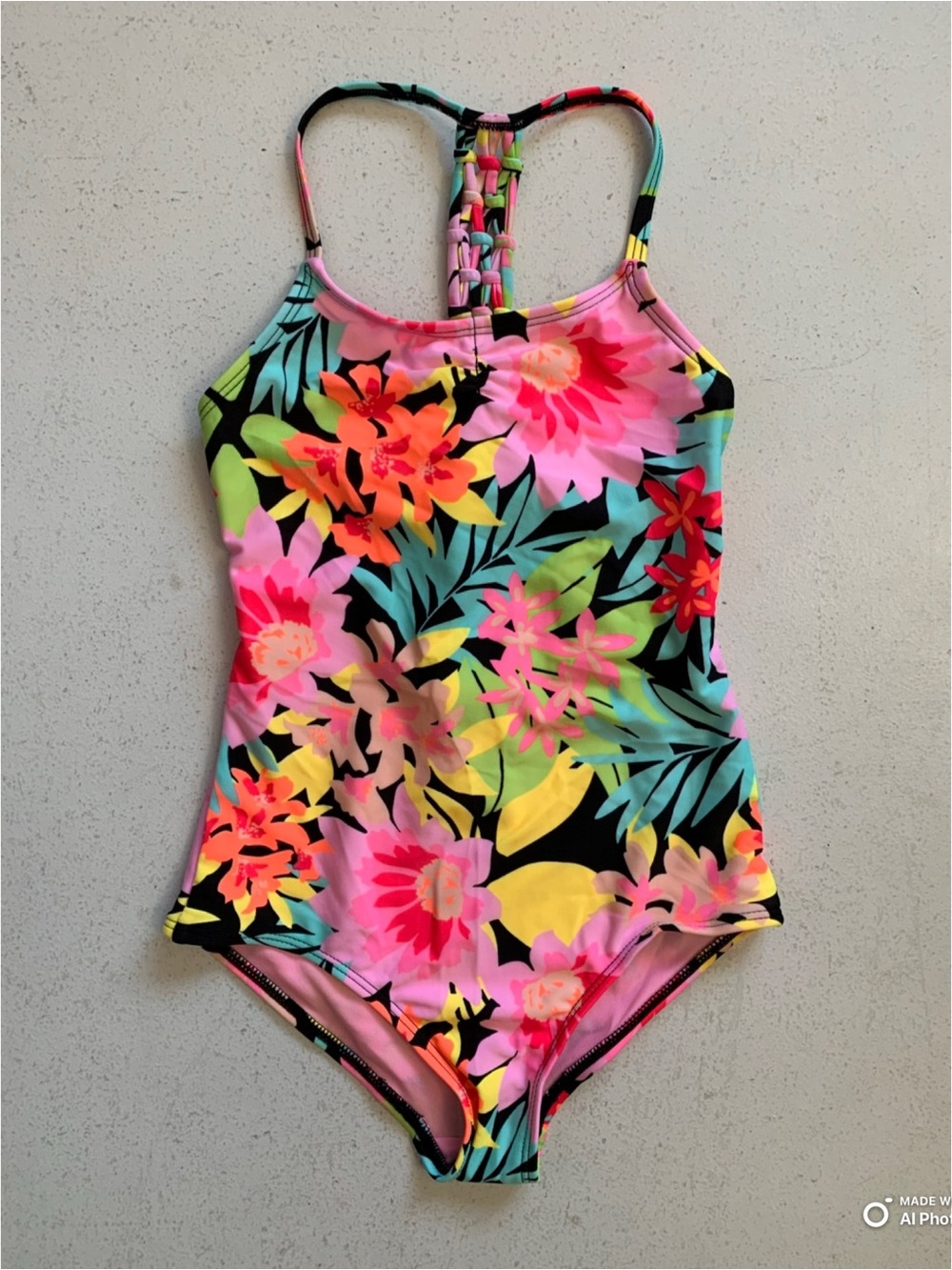 Art Class Girl’s Bright Floral One Piece Swimsuit Size Small NWT Pink Yellow